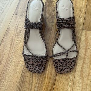 Urban Outfitters Alexa Leopard Print Square Toe Strappy Heeled Sandal